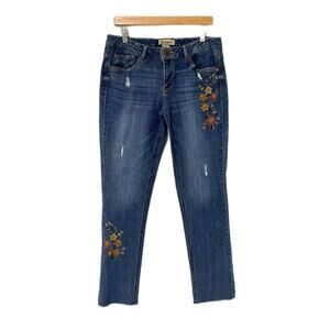 Democracy Flex-ellent Embroidered Blue Jeans Size 8 Stretch Raw Hem Festival